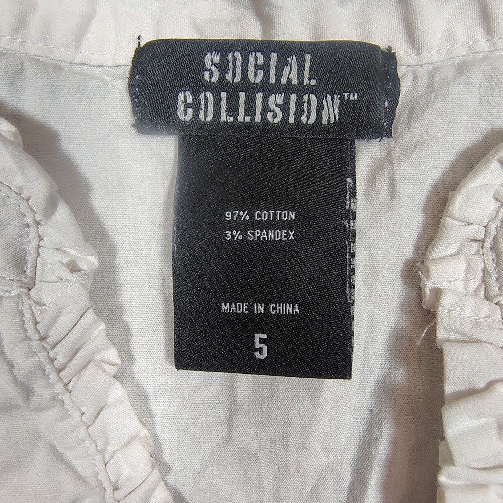 Social Collision Blouse Women 5 White Ruffle Pintuck Cap Sleeve Cotton Blend - Picture 3 of 8